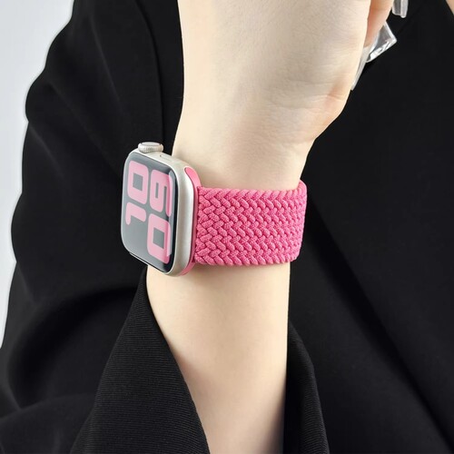 适用苹果iwatch10手表表带女款applewatch9编织S8尼龙se运动7腕带s109弹力紫色蓝色绿色金属黑色粉色彩色表盘