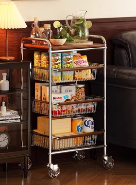 零食小推车中古置物架客厅落地移动厨房收纳餐边柜多层卧室玄关