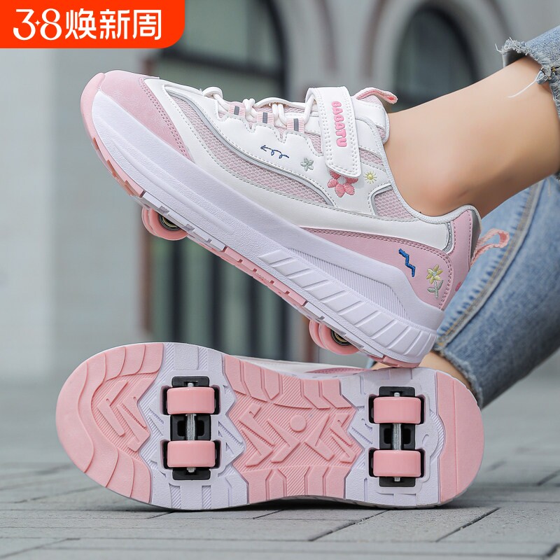 男女童暴走鞋新款带轮子的儿童溜冰双轮隐形可收缩轮滑鞋可走可滑