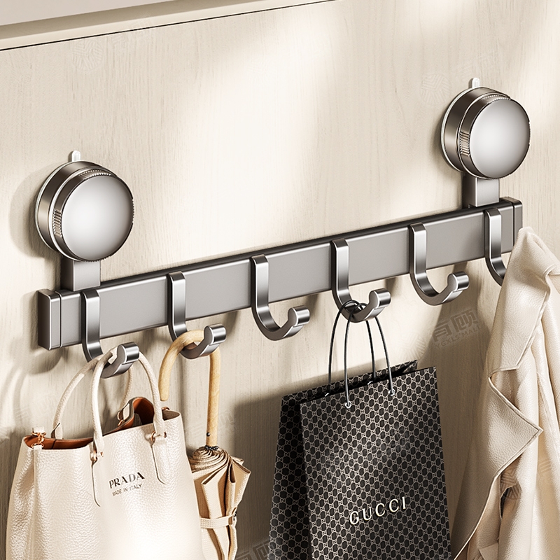 吸盘挂钩免打孔强力浴室厨房门后毛巾架子壁挂排钩太空铝承重衣钩