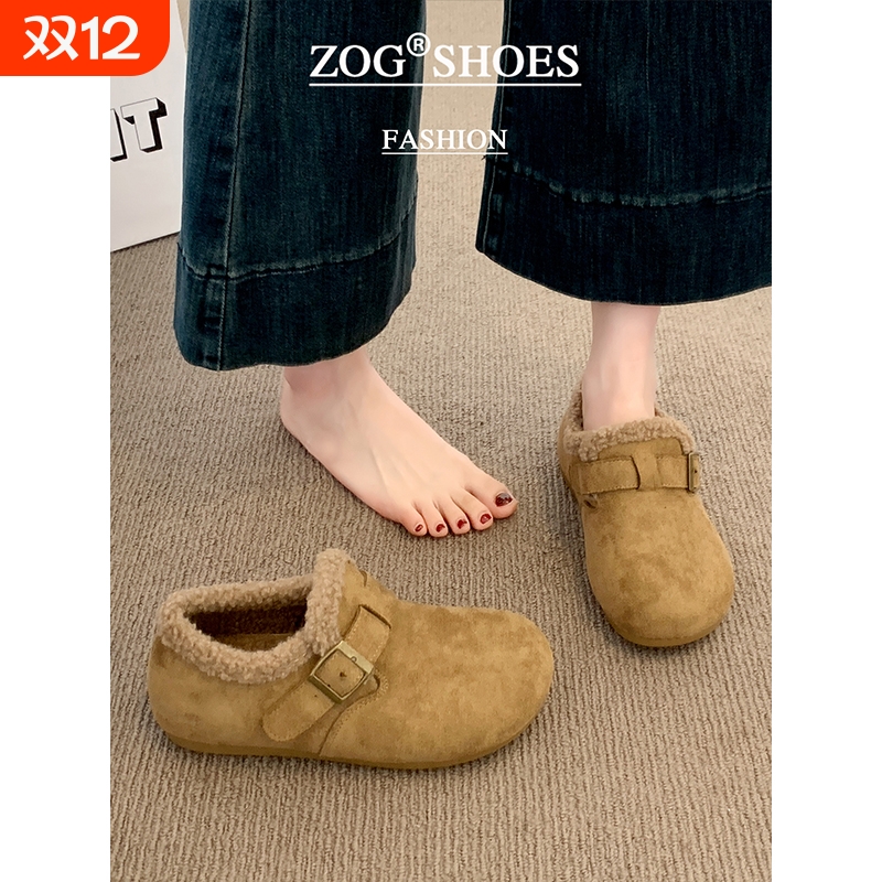 加绒勃肯鞋女2025新款秋冬季豆豆乐福鞋子毛毛棉鞋保暖低帮雪地靴