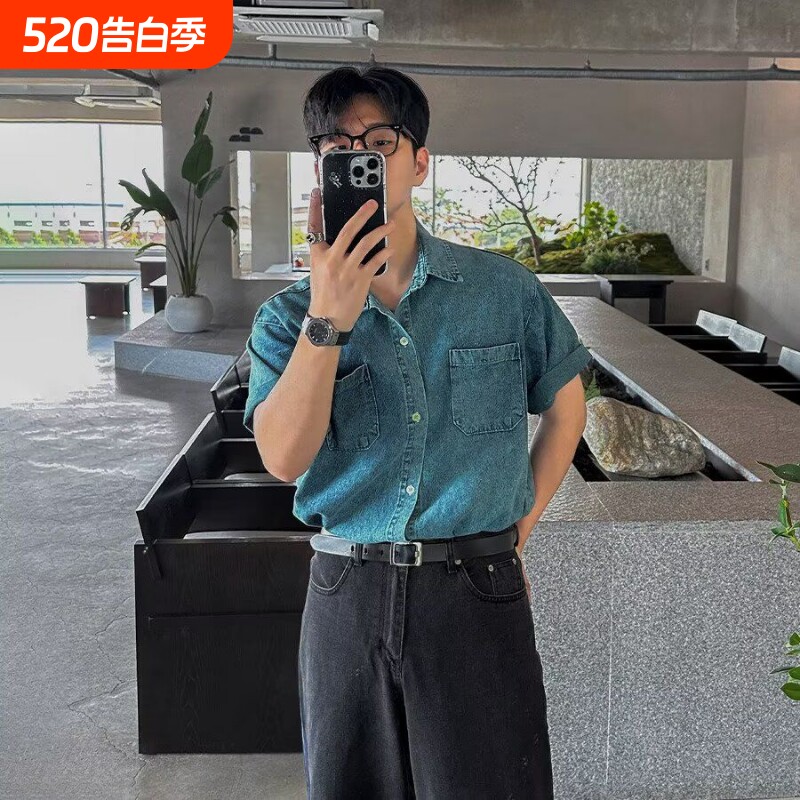 2026复古衬衫男夏装港风学生宽松小众设计感趣味新款男装上衣外穿