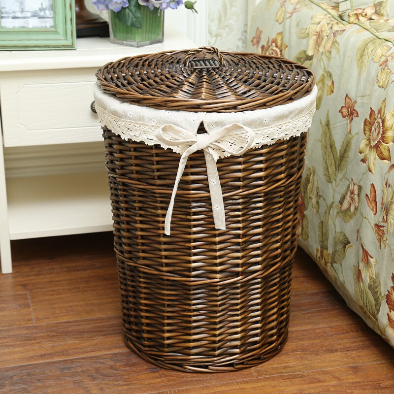 脏衣篮藤编带盖收纳篮脏衣篓柳编洗衣篮脏衣篮编织脏衣服收纳筐