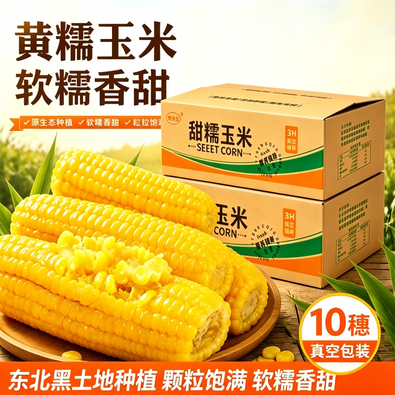 正宗东北粘糯玉米甜苞米粗粮非转基因低脂黄糯玉米棒真空软糯糯香