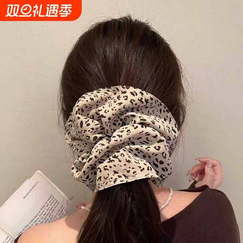 秋冬气质超大号豹纹大肠发圈高级感低丸子头扎头发头绳女双层波点