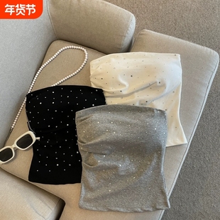 上身好欲好好看!辣妹性感抹胸背心女烫钻紧身纯欲又bm风上衣外穿