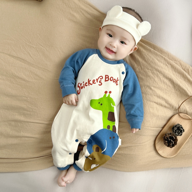 婴儿连体衣长袖春秋款纯棉卡通超萌宝宝可爱哈衣爬服新生儿满月服
