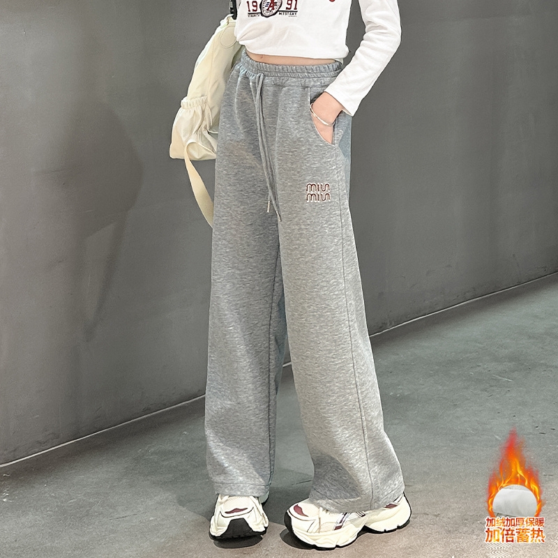 女童加绒裤子外穿25新款儿童秋冬运动裤中大童直筒阔腿裤学生卫裤