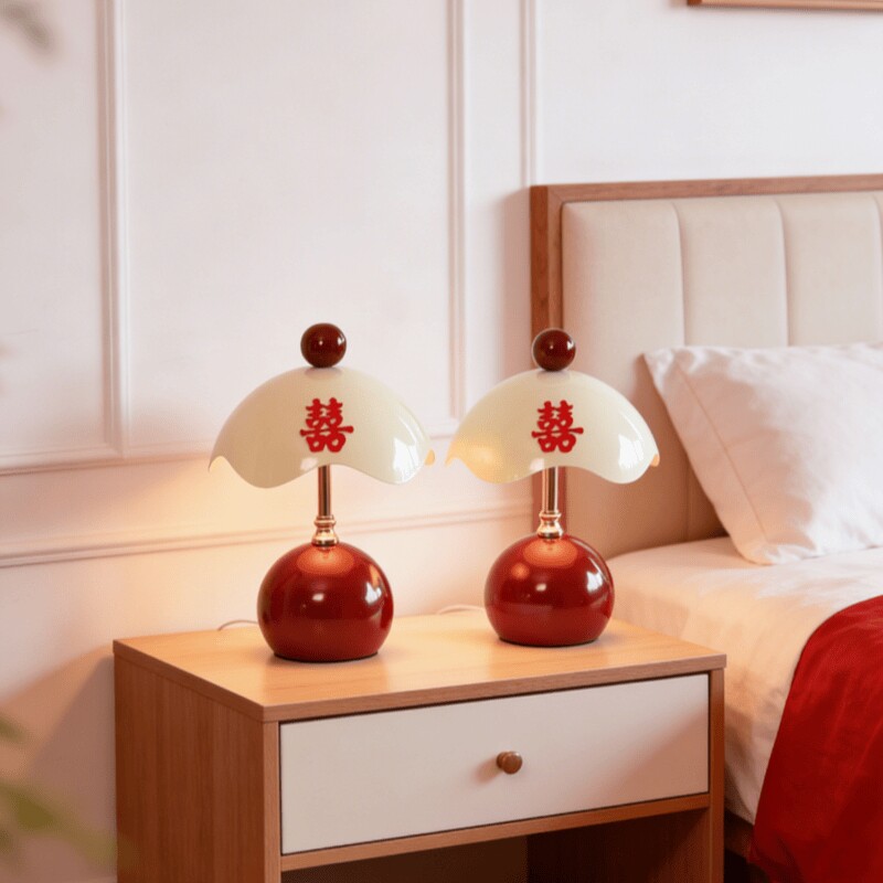 蛋壳床头灯结婚长明灯一对新娘婚房红色装饰氛围灯陪嫁礼物奶油