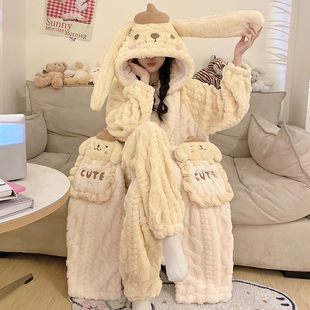 秋冬季 睡衣加绒加厚卡通冬天可外穿家居服 睡袍女款 珊瑚绒2024新款