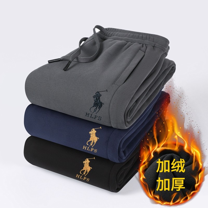 休闲长裤男2025冬季新款刺绣加绒加厚运动卫裤保暖针织束脚长裤子