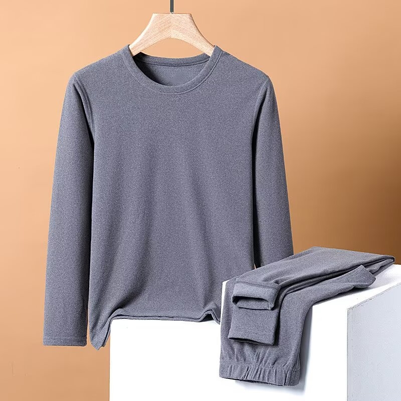 德绒双面磨毛自发热恒温保暖套装男秋冬季内衣长袖打底衫秋裤大码