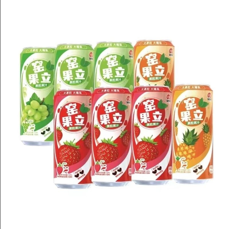 大窑果汁饮料果粒葡萄菠萝果肉草莓味饮品490ml/8罐好喝解渴 咖啡/麦片/冲饮 果味/风味/果汁饮料 原图主图