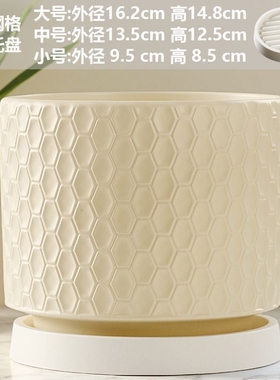 简约陶瓷花盆带托盘家用蝴蝶兰吊兰绿萝盆栽大号轻奢ins多规格