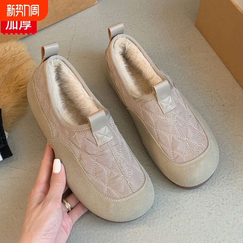 冬季正宗老北京棉鞋女牛筋底加绒布鞋防水防滑一脚蹬中老年妈妈鞋