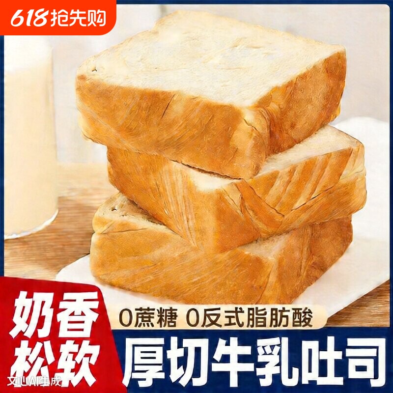 整箱营养懒人厚切牛乳吐司手撕面包切片早餐软面包抗饿饱腹早餐