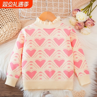 加绒女童圆领毛衣秋冬新款儿童长袖打底上衣中小童时髦针织衫童装