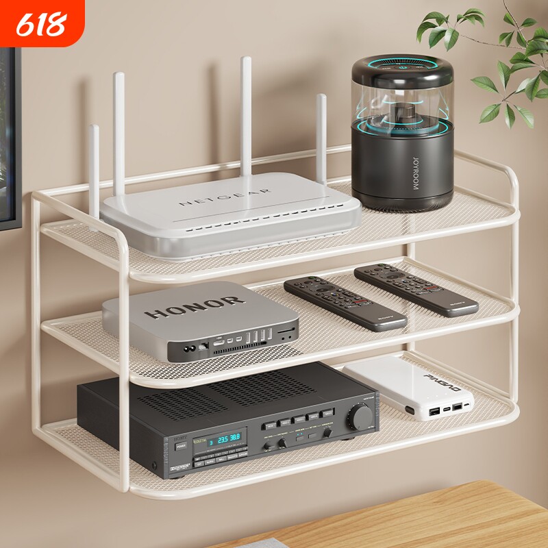路由器置物架墙上整理架机顶盒WIFI放置架壁挂免打孔盒子多层双层
