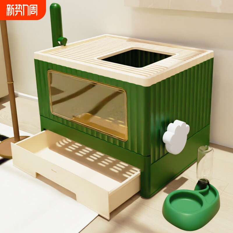 防臭折叠猫砂盆大号防外溅全自动顶入侧开门抽屉式源工厂一件批发
