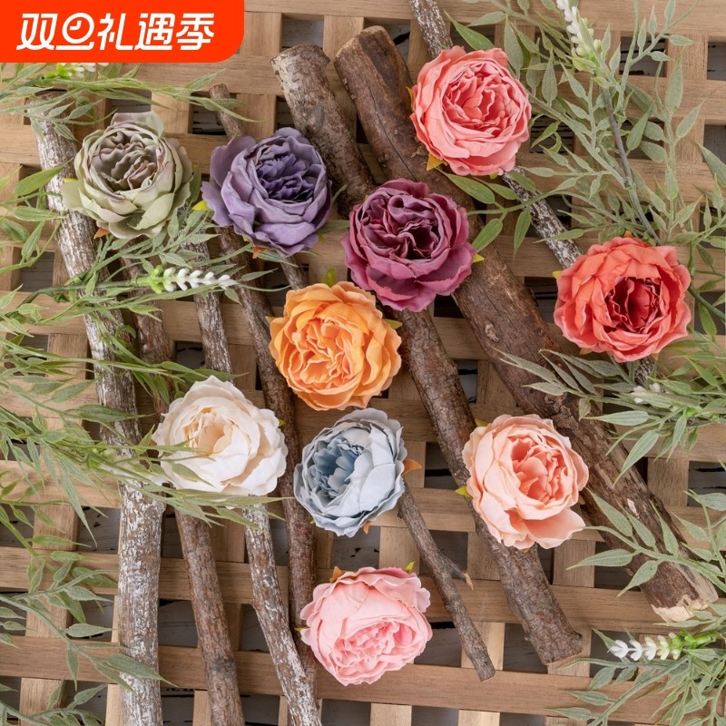 手捧花千夏牡丹花头花盒仿真花家居装饰玫瑰花墙假花MW07303