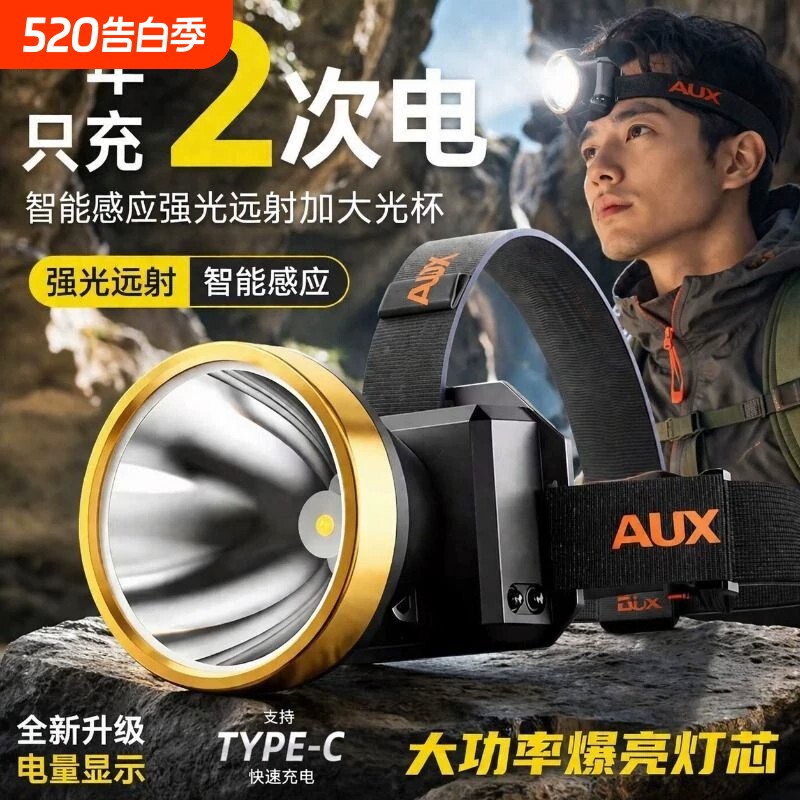公牛超长续航适用头戴式强光头灯2026新款超亮照明灯钓鱼户外专用