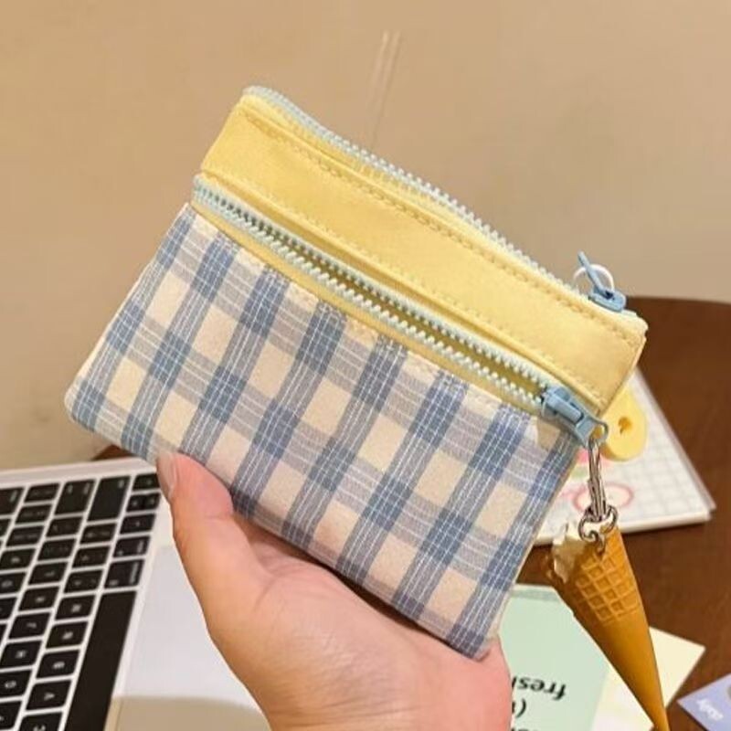 可爱布艺零钱包撞色拼接双层迷你化妆包ccd收纳包卡包证件包袋