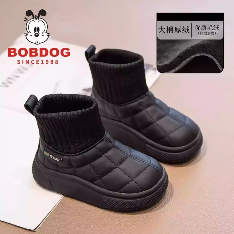 巴布豆女童雪地靴2025新款冬季儿童棉鞋宝宝鞋子加绒保暖靴子防水