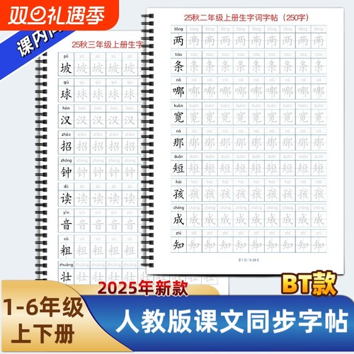 2025年小学一二三四五六年级上下册语文课本同步练字帖BT款田字格人教版写字帖写字表字帖描红楷体规范字每日一练新版硬笔课文书写