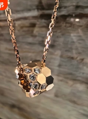 蜂巢项链女厚镀18K玫瑰金路路通锁骨链小蛮腰吊坠链子钻石白金