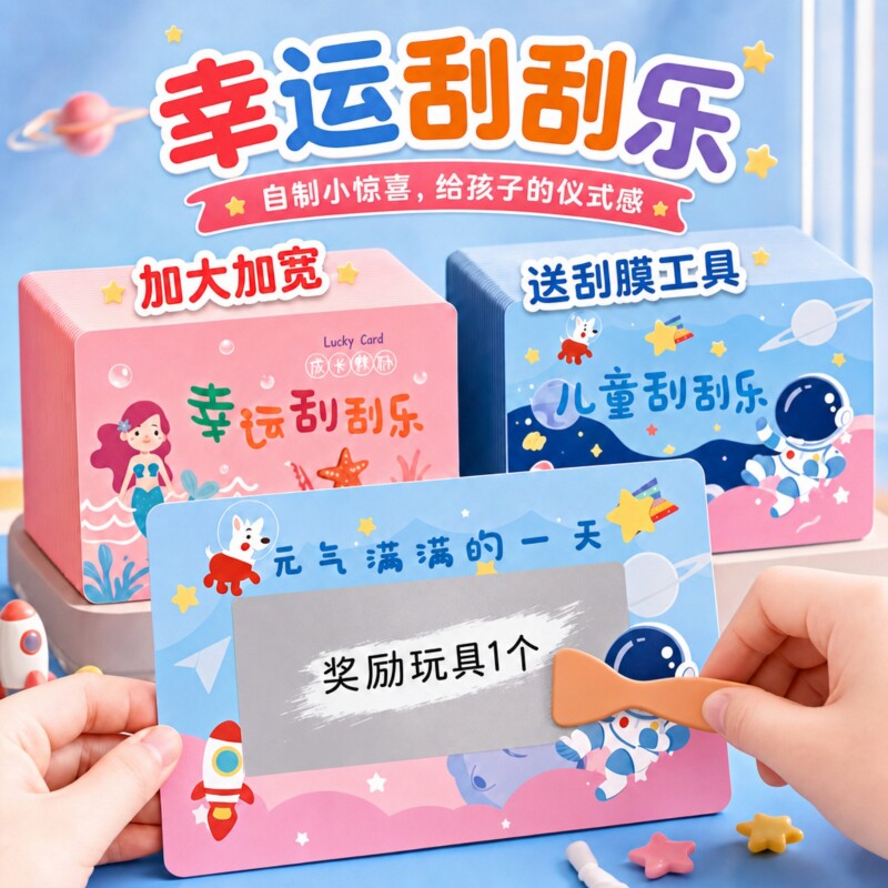 幸运刮刮卡小学生奖励卡手写diy自制抽奖家庭互动涂层贴儿童积分卡