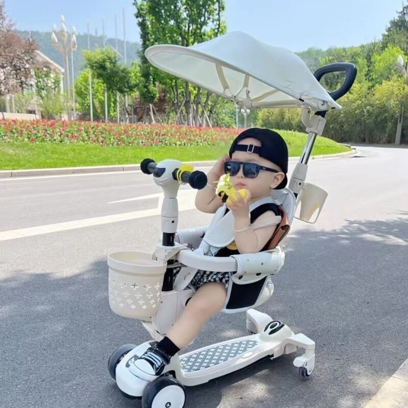 儿童滑板车坐垫加厚加大硬靠背座套童车四合一儿童座椅全包围坐垫