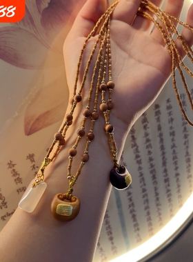 橄榄核竹节项链檀木玉髓平安无事牌吊坠项链高级感锁骨链文玩