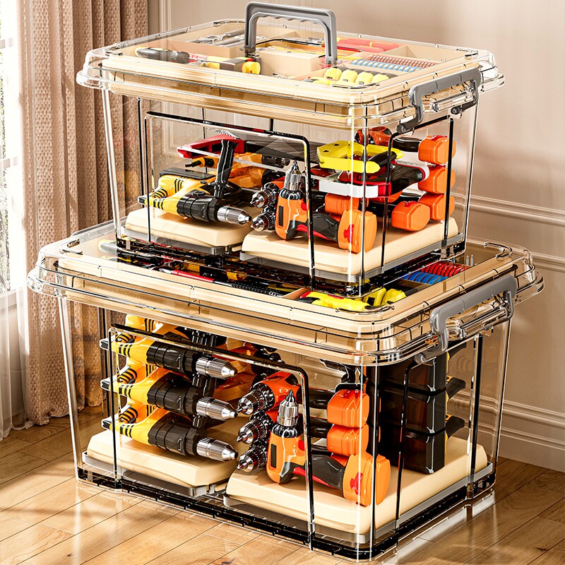 工具箱家用透明收纳盒多功能手提式零件杂物五金整理盒双层收纳箱