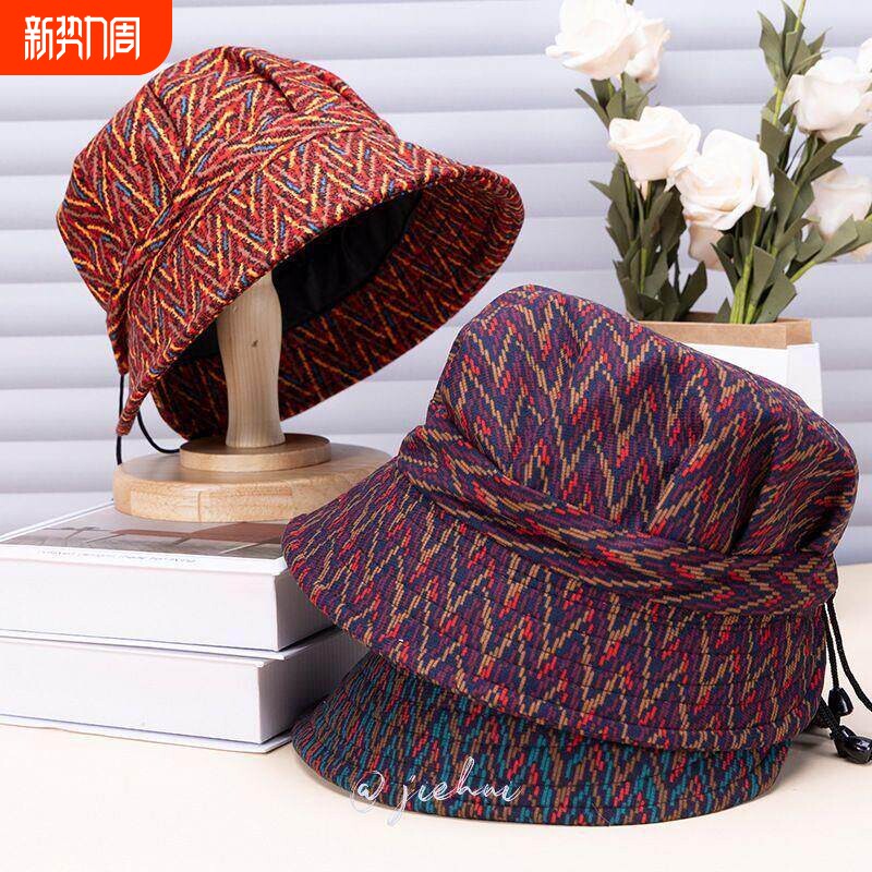 春秋帽子时尚新款薄款渔夫帽韩版中老年百搭加厚妈妈女士休闲盆帽