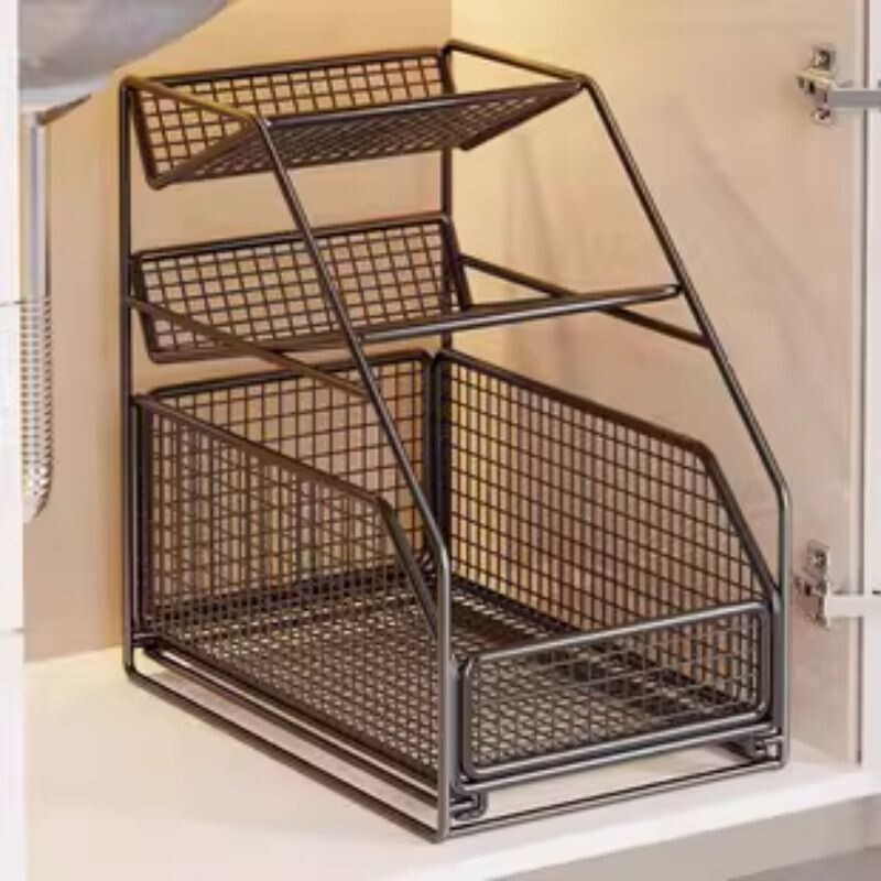 卫生间下水槽置物架浴室下橱柜拉篮柜子内收纳抽拉式分层架多层