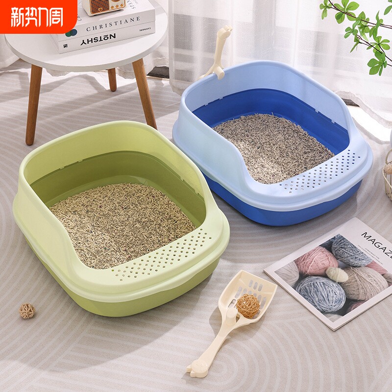 猫咪高边防飞溅猫砂盆 宠物猫砂盆厕所 送猫砂铲塑料猫砂盆