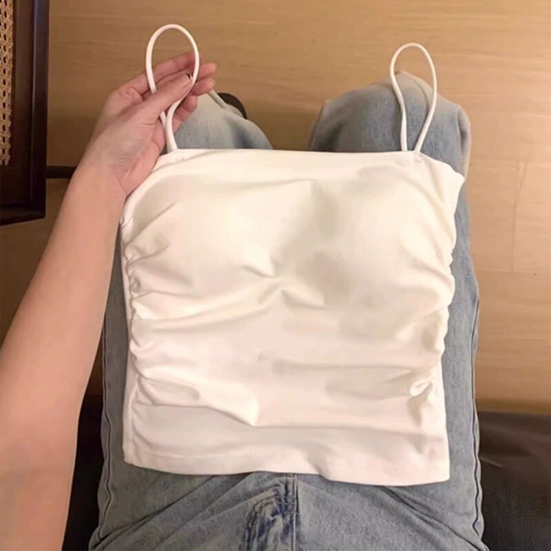 美背白色纯欲风带胸垫小吊带背心图片