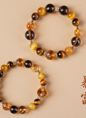招财金霸大综合天然黄塔晶虎眼石手链转运珠男女款手串大头姐同款