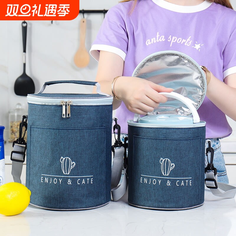 圆形保温包饭盒袋手提上班族学生带饭午餐包便当袋加厚铝箔长效