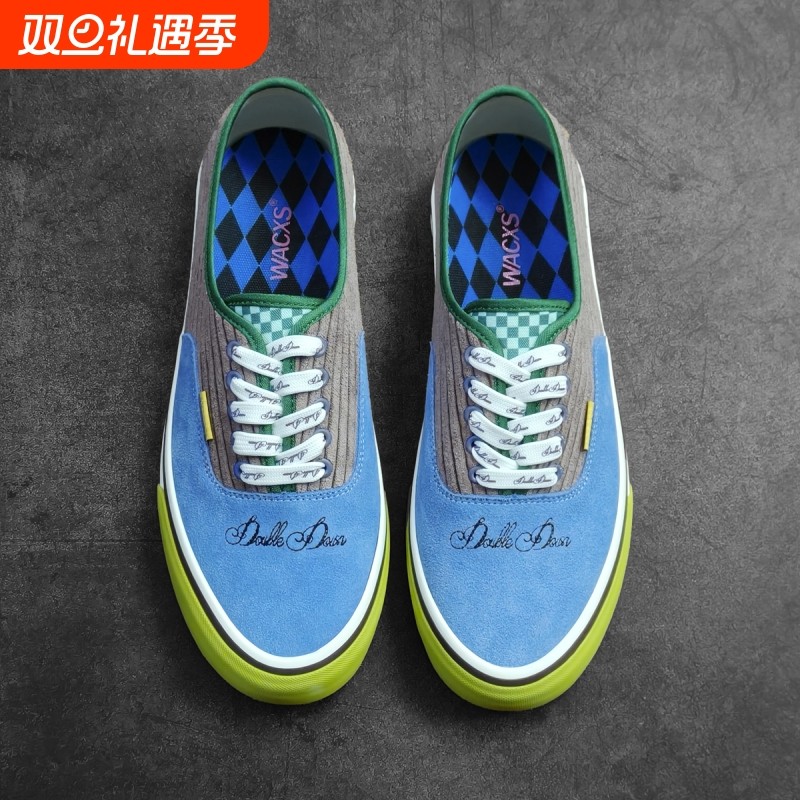蓝绿低帮潮流男女百搭美式复古滑板鞋紫棕灯芯绒拼接时尚休闲鞋