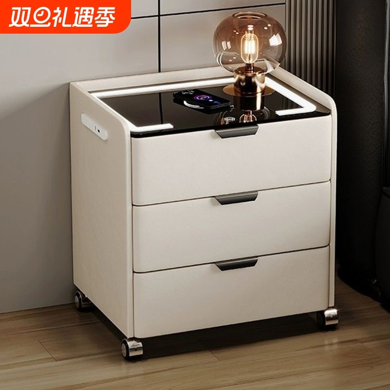 智能全实木床头柜无线充电卧室置物柜可移动高级感储物床边柜收纳