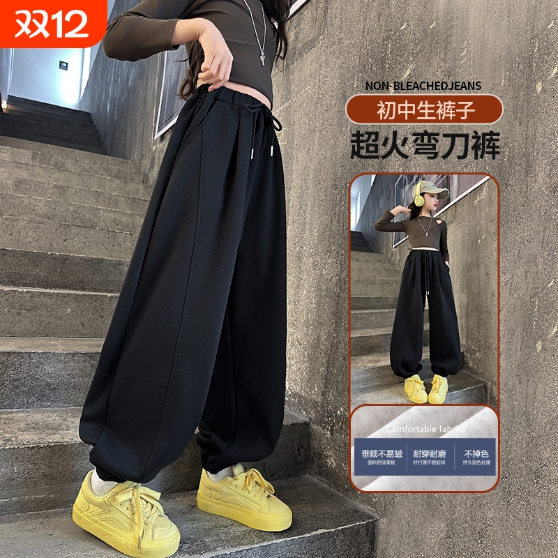 女童加绒裤子冬2025新款今年流行爆款儿童卫裤女孩大童运动裤初中