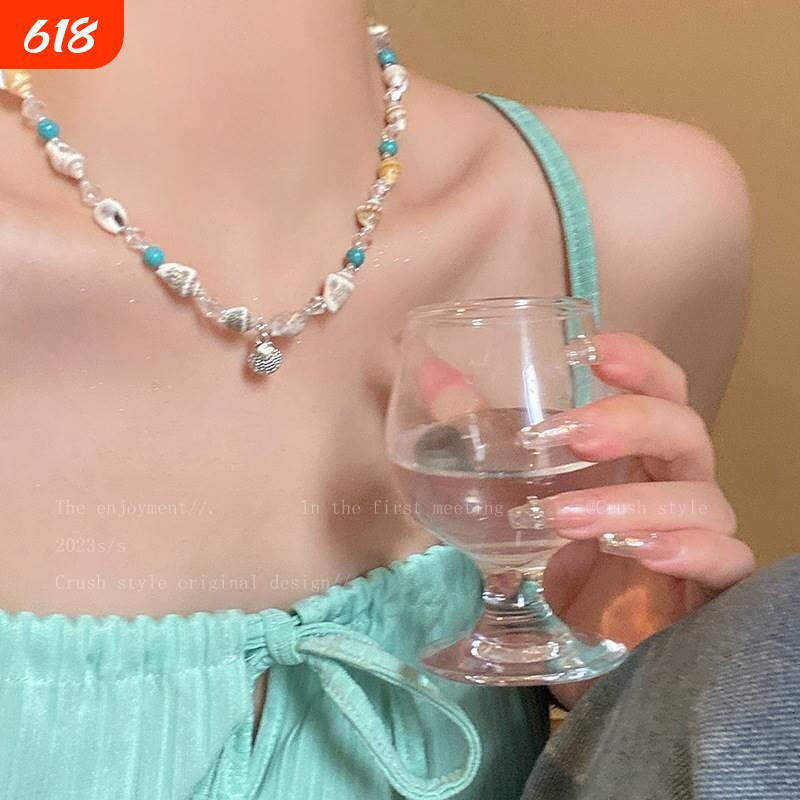 轻奢多巴胺贝壳串珠锁骨链女海边度假小众设计高级感配饰百搭项链