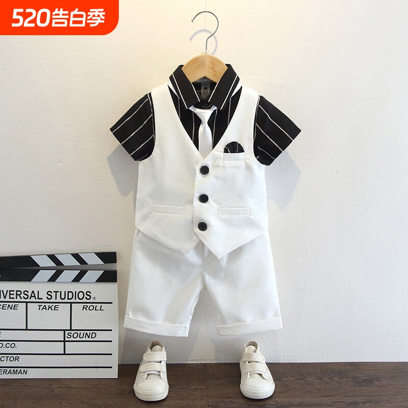 男童礼服儿童西装三件套马甲套装英伦夏季婚礼服花童主持人小西服