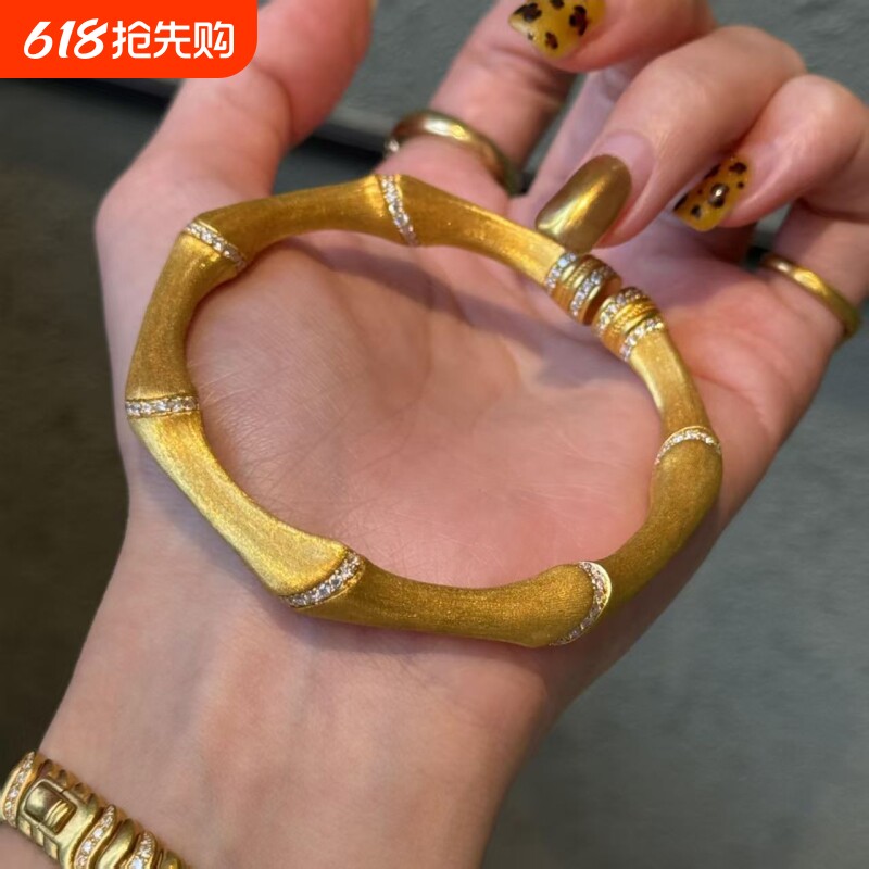 富贵竹节节高升爆款丝绸手镯镶嵌金色拉丝女轻奢手环小众设计手饰