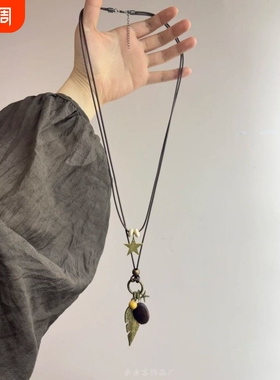 『木羽禅』一坠一禅境新中式复古民族风长款星星树叶双层叠戴项链