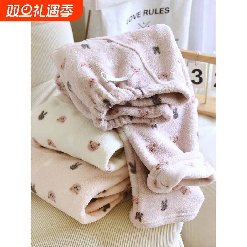 红豆孕妇睡裤不勒肚子冬季珊瑚绒加绒加厚怀孕期月子长裤可调节托