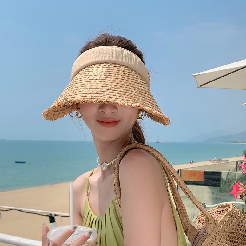 大檐草编空顶帽出游沙滩草帽百搭时尚遮阳帽子女大帽檐全脸紫外线