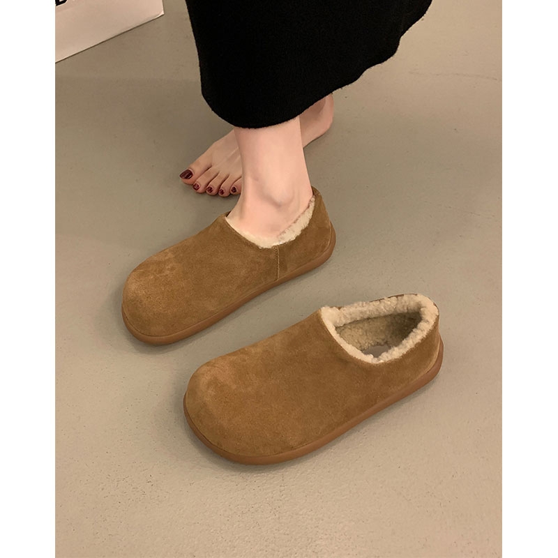 厚底加绒保暖勃肯鞋女2025秋冬新款复古一脚蹬懒人毛毛鞋单鞋棉鞋