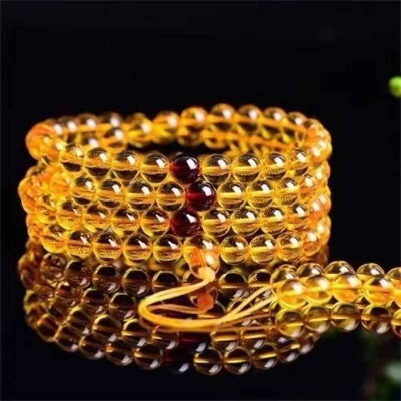 精选二代琥珀蜜蜡佛珠链多圈手链男女108颗佛珠树脂蜜蜡手串项链